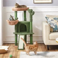 Yaheetech Cactus Cat Tree Cat Tower, With Platform, Condo, Basket, Scratching Posts, Board & Hanging Ball