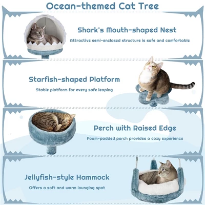 Yaheetech 45.5"Tall Multi-Level Ocean-themed Cat Tree, Blue / White Blue 3 Yaheetech 45.5"Tall Multi-Level Ocean-themed Cat Tree, Blue / White Blue - Image 3
