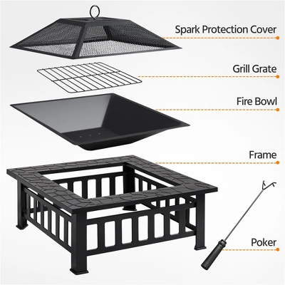 Yaheetech 34in Fire Pit Table Outdoor Patio Fire Pits Square Steel Stove With Mesh Screen And Cover 4 Yaheetech 34in Fire Pit Table Outdoor Patio Fire Pits Square Steel Stove With Mesh Screen And Cover - Image 4