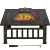 Yaheetech 32in Fire Pit Table Square Metal Firepit Stove Backyard Garden Fireplace For Camping