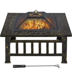Yaheetech 32in Fire Pit Table Square Metal Firepit Stove Backyard Garden Fireplace For Camping
