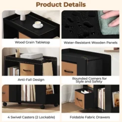 Yaheetech Modern Rolling End Table Side Table With 2 Foldable Fabric Drawers, Magazine Racks For Living Room -Furniture GUEST 75146e63 0f79 435d ad89 87af7a6c749e