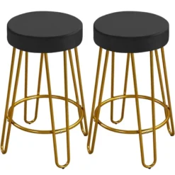 Yaheetech Set Of 2 Upholstered Velvet Counter Stools With Metal Legs -Furniture GUEST 75faeb85 10c4 4996 b692 fcc001328902