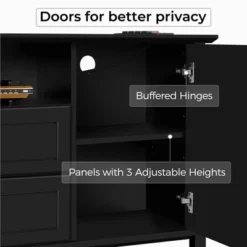 Yaheetech 58in Modern TV Console Table With Power Outlet Black -Furniture GUEST 762711b9 2445 4fa1 8a76 ce61ebd86576