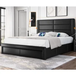 Yaheetech Upholstered Bed Frame With 3 Storage Drawers And Built-In USB Ports