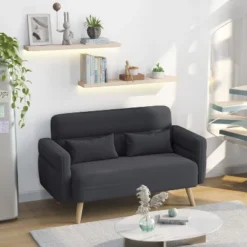 Yaheetech 46inch Fabric Loveseat Sofa With Lumbar Pillow For Office, Bedroom