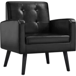 Yaheetech Modern Armchair Accent Chair Faux Leather Tufted With Solid Wood Legs -Furniture GUEST 78b09642 afbd 464c 9d7c 161de29ed9c7