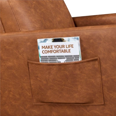 Yaheetech Faux Leather Upholstered Rocking Chair With Rubberwood Legs Brown 7 Yaheetech Faux Leather Upholstered Rocking Chair With Rubberwood Legs Brown - Image 7