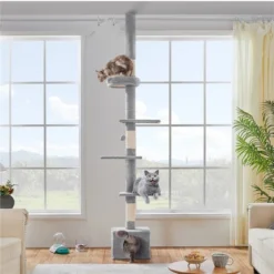 Yaheetech 7.4-8.7ft Adjustable Floor-to-Ceiling Cat Tree With Condo And Scratching Posts