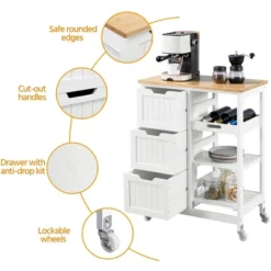 Yaheetech Rolling Kitchen Island Kitchen Cart With Cabinet & Drawer White -Furniture GUEST 7b696097 7a94 4a65 9686 3cf251795763