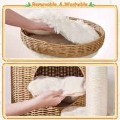 Yaheetech 36″ Tall Rattan Cat Tree With Natural Sisal Scratching Post, Hanging Ball, Condo, Basket, Clear Bowl -Furniture GUEST 7c3286d9 4a1b 40d2 9183 9c3f2697ff03