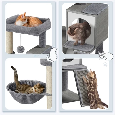 Yaheetech 35" Wooden Cat Tower Activity Center With 2 Condos - Dark Gray 3 Yaheetech 35" Wooden Cat Tower Activity Center With 2 Condos - Dark Gray - Image 3