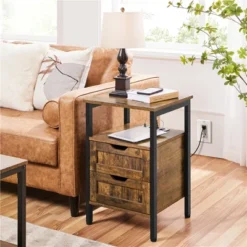 Yaheetech 2-Drawer End Table With Charging Outlets And USB Ports