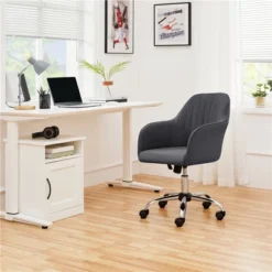 Yaheetech Modern Velvet Desk Chair Soft Height-Adjustable 360°Swivel Computer Chair