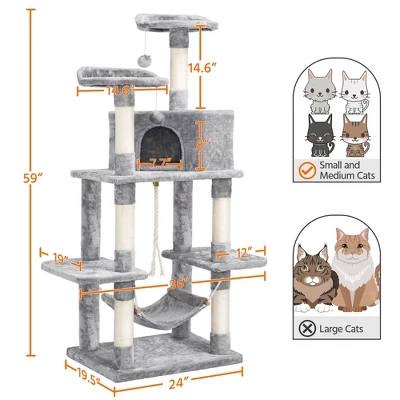 Yaheetech 59"H 4-Level Plush Cat Tree With Condos - Light Gray 2 Yaheetech 59"H 4-Level Plush Cat Tree With Condos - Light Gray - Image 2