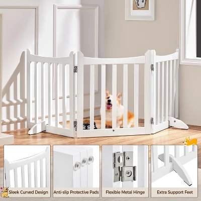 Yaheetech 24inch Tall Freestanding Wooden Pet Gate With Door, White 5 Yaheetech 24inch Tall Freestanding Wooden Pet Gate With Door, White - Image 5