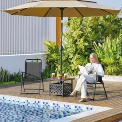 Yaheetech Set Of 2 Outdoor Foldable Dining Chairs With Backrest And Armrests