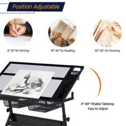 Yaheetech Adjustable Glass Drafting Table & Stool Set Black -Furniture GUEST 80c52df5 93f4 4c61 bbc3 3c3a43db8eca