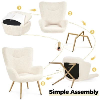 Yaheetech Boucle Accent Chair With Wood-tone Metal Legs Ivory 4 Yaheetech Boucle Accent Chair With Wood-tone Metal Legs Ivory - Image 4