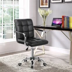 Yaheetech Modern Office Chair Height Adjustable Swivel Chair Mid Back PU Leather Chair