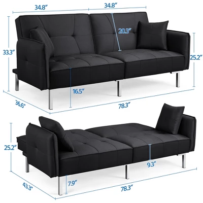 Yaheetech Fabric Futon Sofa Bed With Armrest Adjustable Backrest For Living Room 2 Yaheetech Fabric Futon Sofa Bed With Armrest Adjustable Backrest For Living Room - Image 2