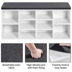 Yaheetech Shoe Storage Bench Shoes Organizer With 10 Cubbies And Cushion Seat, White 9 Yaheetech Shoe Storage Bench Shoes Organizer With 10 Cubbies And Cushion Seat, White -Furniture GUEST 83cf15eb 23d2 4d6f b6fa 6a680298e7f9