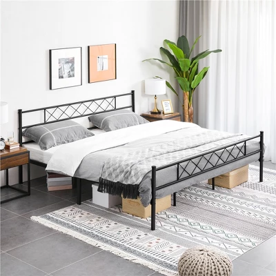 Yaheetech Simple Metal Bed Frame With Headboard&Footboard Slatted Bed Base 1 Yaheetech Simple Metal Bed Frame With Headboard&Footboard Slatted Bed Base