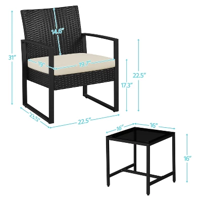 Yaheetech 3 Piece Patio Set Modern PE Bistro Furniture Conversation Sets 2 Yaheetech 3 Piece Patio Set Modern PE Bistro Furniture Conversation Sets - Image 2
