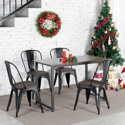 Yaheetech 4PCS Metal Frame And Wood Seat Stackable Dining Chairs With Backrest Footrests 1 Yaheetech 4PCS Metal Frame And Wood Seat Stackable Dining Chairs With Backrest Footrests