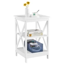 Yaheetech 3 Tier Wood End Table With Storage Shelves, X-Shape Frame SideTable For Living Room