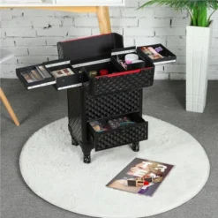 Yaheetech Aluminum Cosmetic Case Professional Makeup Train Case, Large Capacity, Black