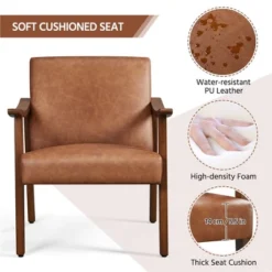 Yaheetech Modern Faux Leather Upholstered Armchair Accent Chair With Solid Wood Legs -Furniture GUEST 8e4818bb 6030 4a53 a616 6a9af56bd05d