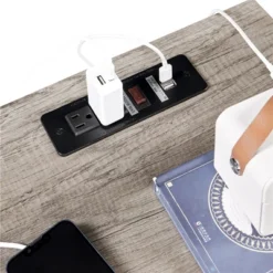 Yaheetech Rustic Side Table With 3 Drawers And Charging Station, Gray -Furniture GUEST 904a6391 b84c 4b55 af82 7ecef44c3817