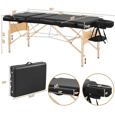 Yaheetech Professional Portable Massage Bed 3 Folding Massage Table With Backrest Black 2 Yaheetech Professional Portable Massage Bed 3 Folding Massage Table With Backrest Black - Image 2
