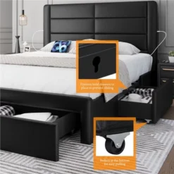 Yaheetech Upholstered Bed Frame With 3 Storage Drawers And Built-In USB Ports -Furniture GUEST 92e08f16 f948 4bfb 8511 dc75caa88832