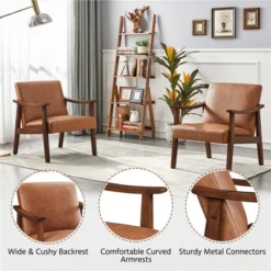 Yaheetech Modern Faux Leather Upholstered Armchair Accent Chair With Solid Wood Legs -Furniture GUEST 93aba5d4 2955 4f53 92e9 c696b758e870
