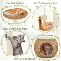 Yaheetech Rattan Cat Tree Cat House With Natural Sisal Scratching Post, Beige -Furniture GUEST 93f8b5cb 638d 4d6a bee7 432940735330