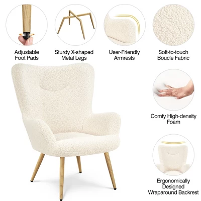 Yaheetech Boucle Accent Chair With Wood-tone Metal Legs Ivory 3 Yaheetech Boucle Accent Chair With Wood-tone Metal Legs Ivory - Image 3