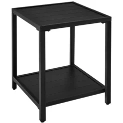 Yaheetech Two-layer Patio End Table With Slatted Design And Storage Bottom Shelf, Black -Furniture GUEST 94d3d47c 1243 4111 a310 e63d96a202cc