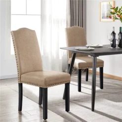 Yaheetech Set Of 2 Fabric Upholstered Classic Tall Back Dining Chair