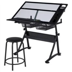 Yaheetech Adjustable Glass Drafting Table & Stool Set Black -Furniture GUEST 95414c9d feaa 4363 833c bfe549b726c1
