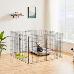 Yaheetech Foldable Metal Dog Exercise Pen Pet Playpen, Black