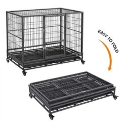 Yaheetech Rolling Dog Crate Metal Large Dog Cage Black -Furniture GUEST 97a67536 4d94 4146 99ce a4b1c295f2bd