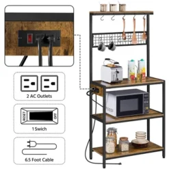 Yaheetech 67.5" H Baker’s Rack With Power Outlet For Kitchen Storage, Rustic Brown -Furniture GUEST 998facc5 624c 4e6d a6f3 bc6becafab4e