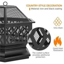 Yaheetech 26" Steel Fire Pit Outdoor Fireplace, Black -Furniture GUEST 9a3bdbc6 da54 454b 96c6 ca6fdd641483