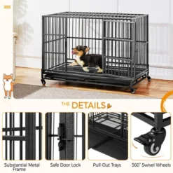 Yaheetech 48-inch Indestructible Dog Crate On Wheels, Black -Furniture GUEST 9dc10c79 7e94 4202 a879 4666e60bcba5