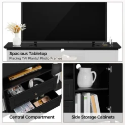 Yaheetech 58in Modern TV Console Table With Power Outlet Black -Furniture GUEST 9dd3a968 ff50 4dc0 ad39 7923c9ebbf45