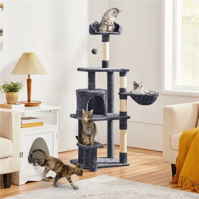 Yaheetech 57" Multi Level Cat Tower Tall Cat Tree With Basket & Condo & Scratching Post 2 Yaheetech 57" Multi Level Cat Tower Tall Cat Tree With Basket & Condo & Scratching Post - Image 2