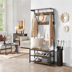 Yaheetech 72.5" H Industrial Hall Tree 3-in-1 Entryway Coat Rack With Top Board & Bench & Shoe Storage, Rustic Brown -Furniture GUEST 9e679c94 590e 447e 8210 151370f45670