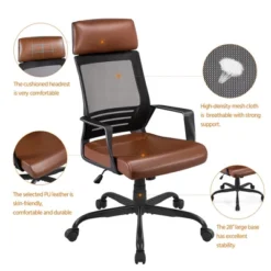 Yaheetech Ergonomic Mesh Office Chair Height Adjustable Computer Chair, Brown -Furniture GUEST a01aa099 74ef 458f acaa 85eda9268bb4